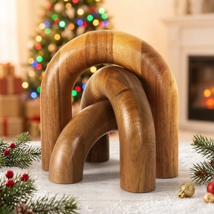 Set <span class=keywords><strong>di</strong></span> 3 Mensole in Legno Moderne, <span class=keywords><strong>Oggetti</strong></span> Decorativi Estetici Marroni per Tavolino, Libreria, Console, Ingresso - Product Image 4