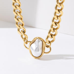 Mode femmes grosse chaîne cubaine baroque tour de cou océan Style collier Dazan plaqué or 18 carats sans ternissement bijoux en acier inoxydable - Product Image 3