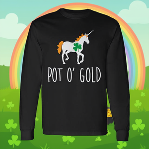 Camiseta de Manga Larga con Diseño de Unicornio y Olla de Oro para el Día de San Patricio, Personalizable, Promocional - Product Image 3