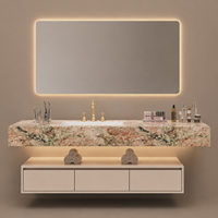 Meuble-lavabo mural moderne avec miroir intelligent et plan de travail en pierre, taille personnalisable OEM/ODM