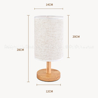 Base en bois Abat-jour en tissu Conception de simplicité Lampe de table ronde en lin pour salle de lecture Salon de chevet