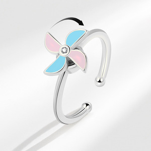 Colorful Drop Glue Windmill Anxiety Spin <b>Ring</b> Adjustable Copper Gold Plated <b>Stress</b> Relief Korean Jewelry Wholesale For Women - Product Image 1