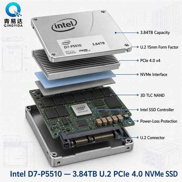 Original Intel P5510 U.2 PCIe 4.0 Nvme Enterprise Solid State Disk Drive SSD 3.84TB-7.68TB Internal SATA Expansion Port