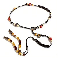 Ceinture tressée bohème pour femme en corde cirée avec perles ethniques et pompon, longue chaîne décorative polyvalente pour robes