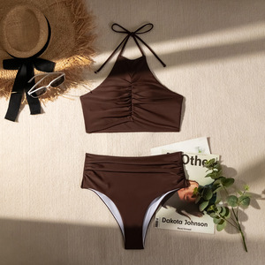 Maillot de bain <span class=keywords><strong>bikini</strong></span> à logo personnalisé pour femmes maillot de bain sexy à fente dos nu de couleur unie - Product Image 5