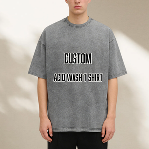 T-shirts vintage personnalisés en gros, vierges, 230 g/m², délavés à l'acide, coupe oversize, en coton épais, pour hommes - Product Image 2