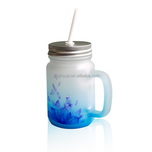 Venta al por mayor 450mL bebida fría uso a granel Color vidrio Mason Jar sublimación bebida taza tarros taza con asa tapa y pajita - Product Image 2