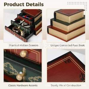 Caja de almacenamiento de escritorio de madera estilo retro americano, organizador multiusos con forma de libro y varios niveles para el hogar y estudio. - Product Image 2