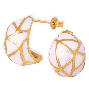INS Edelstahl Gold 18 Karat Gold PVD-beschichtet Unregelmäßig Weiß Emaille Ohrring Titan Stahl Geometrisches Öl Tropf muster Ohrring