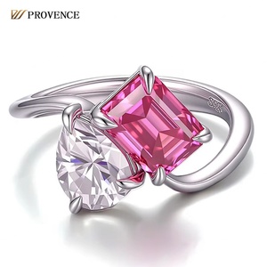 แหวนเพชรโมอิสซาไนต์ทรงลูกแพร์และพลอยสีชมพู ทองคำขาวแท้ 18K 14K 10K ประดับสองเม็ด ดีไซน์แฟชั่นสำหรับผู้หญิง - Product Image 1