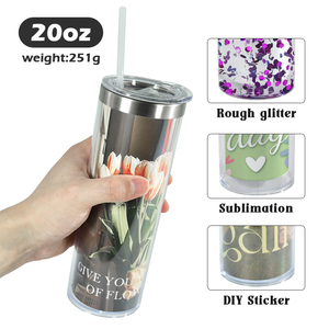 Gobelet droit à sublimation 20oz avec paillettes, design moderne, effet boule à neige, avec couvercle et paille, pour <span class=keywords><strong>café</strong></span>, soda, bureau, cadeau, vente en gros - Product Image 4