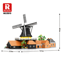 Reobrix 55019 2026 Nuevo Modelo de Museo de Molinos de Viento, Adorno de Escritorio, Juguetes Educativos para Adultos, Regalos Navideños, 4801 Piezas, Juego de Bloques de Construcción