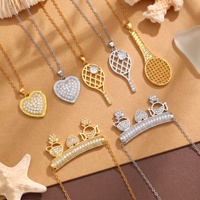 Collier Pendentif Jeutelis en Cuivre Plaqué Or 18 carats avec Zircon, Motifs Variés (Raquette de Tennis, Cœur) pour Garçons et Filles, Vente en Gros