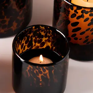 Unique Multi Functional Use 10 Cm Glass Candle Holders Cheap Multicolor Wedding Blown Tall Leopard Cylinder Glass Candle Holder