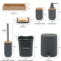 Offre Spéciale : Ensemble d'Accessoires de Salle de Bain en Bambou Gris Foncé, Décorations Maison avec Distributeur de Savon en Plastique pour Toilettes et Accessoires