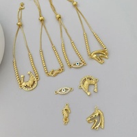 Bracelet ajustable en plaqué or 18 carats avec coquillage, perle et zircone, motif main de Fatma, étoile, cœur, bijoux tendance pour femmes, OEM ODM