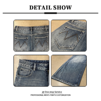 Jeans coupe large pour homme, bleu, denim délavé vintage, jambe ample, coutures apparentes, genoux délavés, pantalon décontracté, OEM, personnalisé, vente en gros, en vrac