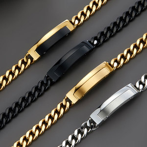 Pulsera y brazalete de moda para hombre de acero inoxidable 316L antideslustre, chapado en oro de 14K y 18K, espacios en blanco grabables para pulseras de hombre - Product Image 3