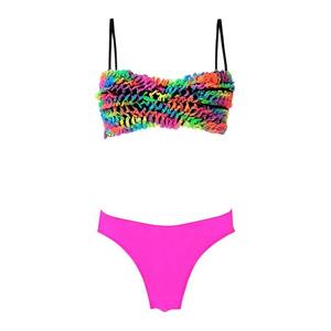 Set bikini taglie forti multicolor con top rosa e slip SQ66631 - Product Image 2