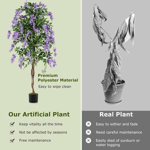 Lot de 2 arbres artificiels de glycine de 1,80 m, plantes artificielles à fleurs violettes <span class=keywords><strong>en</strong></span> pot de pépinière pour la décoration intérieure, du bureau, de la véranda et du salon - Product Image 6