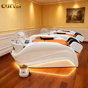 Fourniture d'usine Tête de lit de spa Salon de coiffure Chaise de lavage Lumière LED Chaise de shampooing de massage électrique avec thérapie de la tête Lavage des cheveux - Product Image 1
