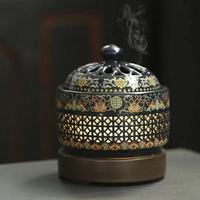 Brûleur d'encens électronique en émail pour aromathérapie, veilleuse artisanale à huiles essentielles avec minuterie et contrôle de température, usage religieux