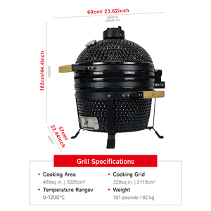 SEB Kamado - Asador de Cerámica Moderno de 16 Pulgadas con Encendido Electrónico de Acero Inoxidable - Barbacoa Portátil de Carbón para 2-3 Personas para Acampar - Product Image 5