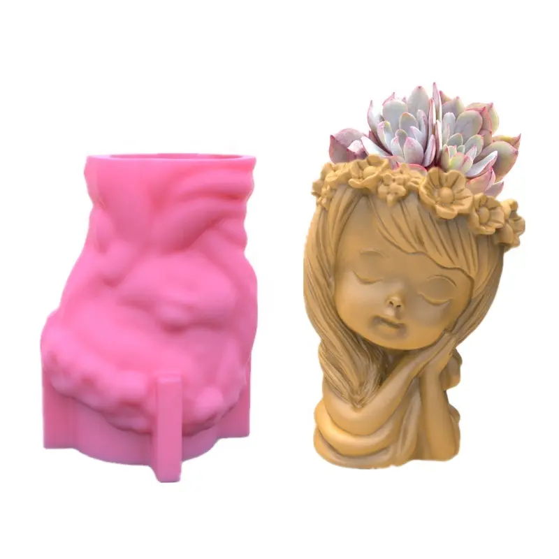 3D เสาเทียนสร้างสรรค์ผู้ถือปากกากระถางดอกไม้แม่พิมพ์ซิลิโคนที่มีคุณภาพสูงหญิงสาวที่มีดอกไม้ DIY แม่พิมพ์เทียนซิลิโคน