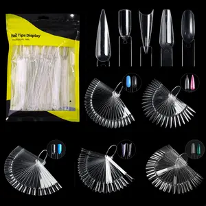 50pcs Fan-shaped Transparent False Nails Tips with Ring False Nail Swatch Sticks Nail Polish Art Practice Tips Display Tools