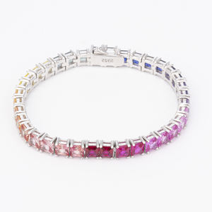 Pulsera de tenis unisex de moissanita y perlas de imitación All Fashions, diseño de arcoíris azul degradado, accesorios elegantes de estilo hip hop - Product Image 1