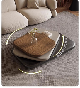 Table basse en bois créative de luxe italienne à 3 niveaux, table basse rotative à <span class=keywords><strong>360</strong></span> degrés, forme irrégulière de galet, table basse à thé - Product Image 4