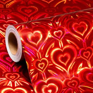 <b>Red</b> Metallized Wrapping <b>Paper</b> Roll with Heart Pattern Waterproof Gift Wrap for Crafting and Packaging - Product Image 3