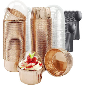 Pirottini di Plastica Usa e Getta per <span class=keywords><strong>Muffin</strong></span>, Stampi Grandi per <span class=keywords><strong>Muffin</strong></span> con Cucchiai, Adatti al Forno, Bianchi con Dettagli Dorati - Product Image 3