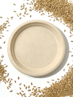 Assiettes jetables en fibre de coque de riz compostables, biodégradables, certifiées BPI, sans BPA, sans PFAS, écologiques, de 6, 7, 8, 9 et 10 pouces