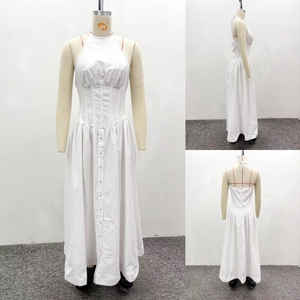 Robe longue élégante pour femmes africaines J254, tendance, blanche, cintrée à la taille, boutonnée sur le devant, mi-longue, décontractée, style <span class=keywords><strong>A</strong></span>-line, robe maxi pour femmes - Product Image 5