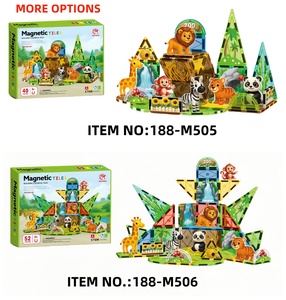 Animaux du zoo Blocs créatifs 3D Modèles de <span class=keywords><strong>construction</strong></span> Jouets d'apprentissage précoce Ensemble de tuiles magnétiques pour tout-petits - Product Image 5