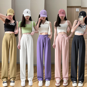 <span class=keywords><strong>Pantaloni</strong></span> Casual da Donna Primavera 2023 Viola a Vita Alta <span class=keywords><strong>con</strong></span> <span class=keywords><strong>Bottoni</strong></span> Nuova Moda <span class=keywords><strong>Pantaloni</strong></span> Dritti Lunghi fino al Pavimento <span class=keywords><strong>con</strong></span> Stile Frontale Piatto - Product Image 1