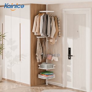 Espositore angolare <span class=keywords><strong>da</strong></span> terra Kainice per capi d'abbigliamento con rotazione a 360° °   Barra <span class=keywords><strong>appendiabiti</strong></span> ad arco con ganci multipli per cappotti e borse, mensola a cesto in filo piatto - Product Image 1