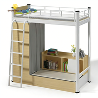 Lit superposé en métal à double niveau avec échelle et bibliothèque, mobilier de dortoir universitaire, idéal pour appartement