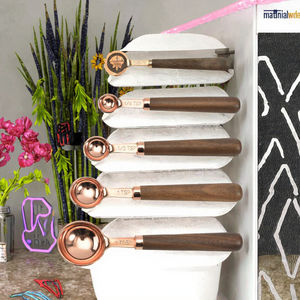 High Quality 18/8 Stainless Steel Eco-Friendly <b>Measuring</b> <b>Spoons</b> Set 4pc Copper Plating Coffee Baking Household Use Wood 5ml 15mL - Product Image 3