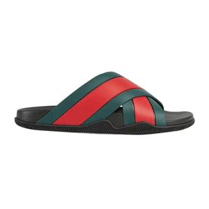 High Quality Green Red Stripe Cross <b>Strap</b> Slides Men Slipper Casual Summer Beach Sandals - Product Image 1