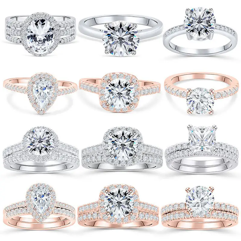 Anéis de noivado quadrados, de alta qualidade, prata esterlina 925, anel de diamante cz para mulheres