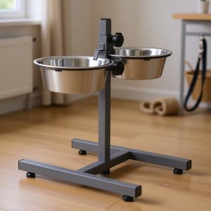 Estación de Alimentación para Mascotas con 2 Tazones de Acero Inoxidable, Altura Ajustable, Base en Forma de H, Gris - Product Image 3