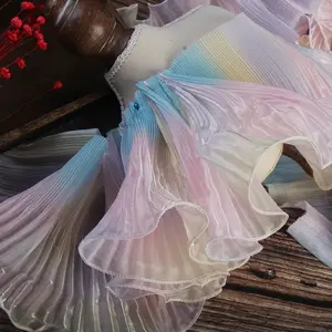 ZSY 15CM厘米3D渐变欧根纱皱褶装饰新娘蕾丝装饰褶饰波浪图案连衣裙