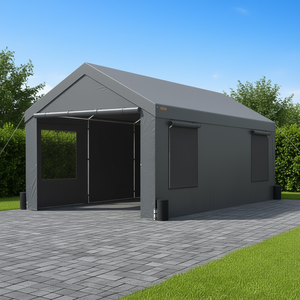 Abri de voiture robuste 12x20 pieds avec portes enroulables, fenêtres ventilées, gris, imperméable, résistant aux UV, bâche toutes saisons amovible - Product Image 2