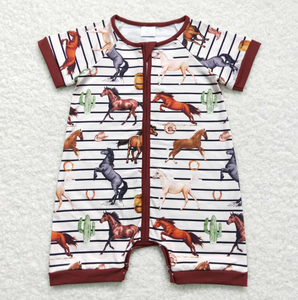 Mono de verano para bebé con cremallera y estampado de rodeo ecuestre occidental, manga corta - Product Image 2