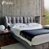 Chambre contemporaine Lit king size en tissu Ensemble de lit double italien moderne Meubles de lit de mariage en velours bleu