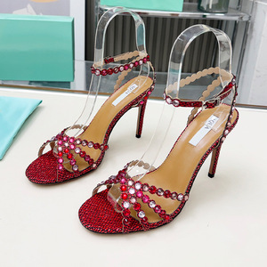 Heeled <b>Sandals</b> Fashion Rhinestone Bow High-heeled <b>Sandals</b> for Women in Foreign Trade High Slim Heels Floral Roman <b>Sandals</b> - Product Image 4