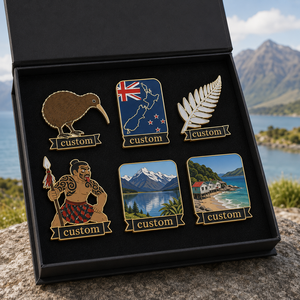 Set de Regalo de Pin Esmaltado Personalizado de Nueva Zelanda al por Mayor: Pin de Solapa con Bandera del Sur, Kiwi, Souvenir Turístico, Insignia Maori <span class=keywords><strong>Haka</strong></span> - Product Image 1