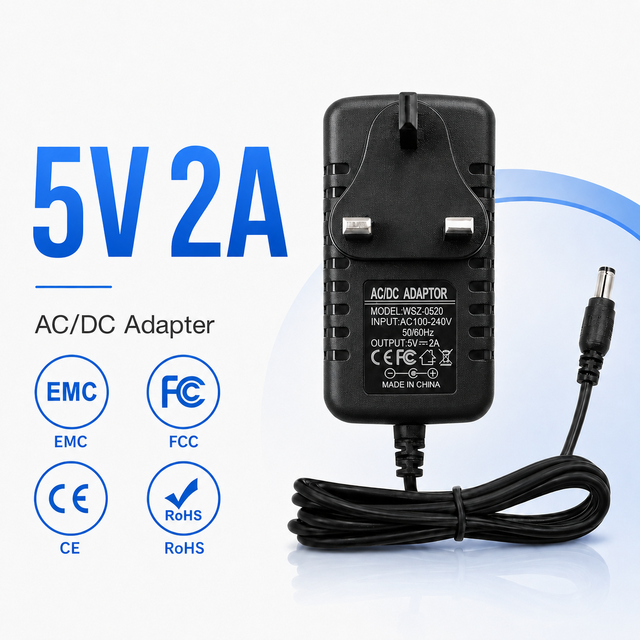 ODM/OEM Reliable 5V 2A 10W 5.5x2.1mm DC Plug Portable AC DC Power Adapter Wide Compatibility UK Plug Wall Adapter